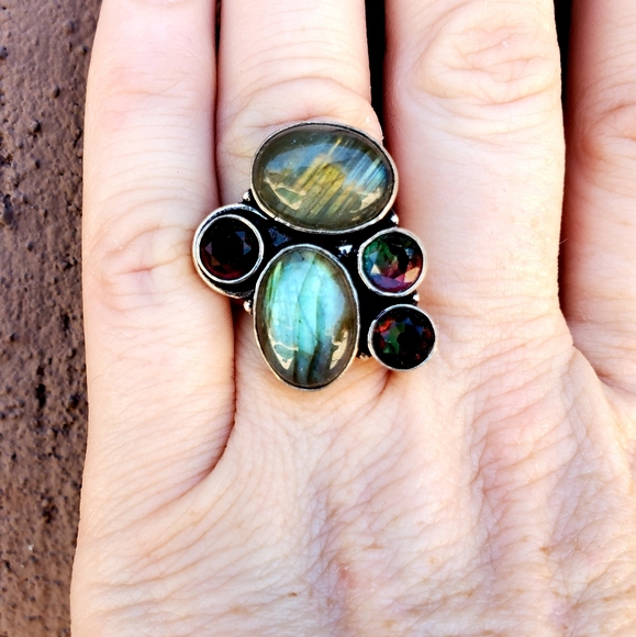 New Labradorite & Bi-Color Tourmaline Silver Ring. - Picture 11 of 16